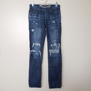 Madewell Dark Blue Rail Straight Distressed Jean 25 Long
